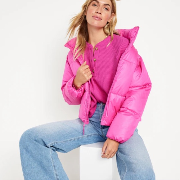 NWT OLD NAVY Waffle-Knit Henley Top Color: Flamingo Feather - Picture 4 of 6